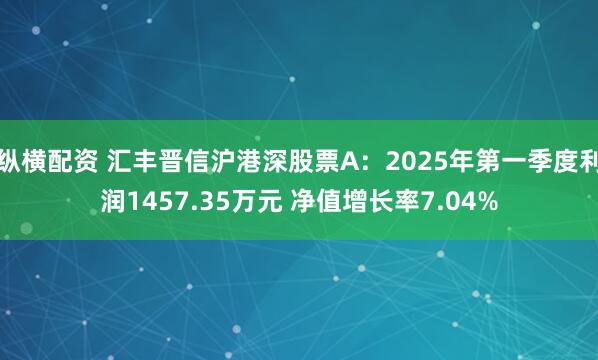 纵横配资 汇丰晋信沪港深股票A：2025年第一季度利润1457.35万元 净值增长率7.04%